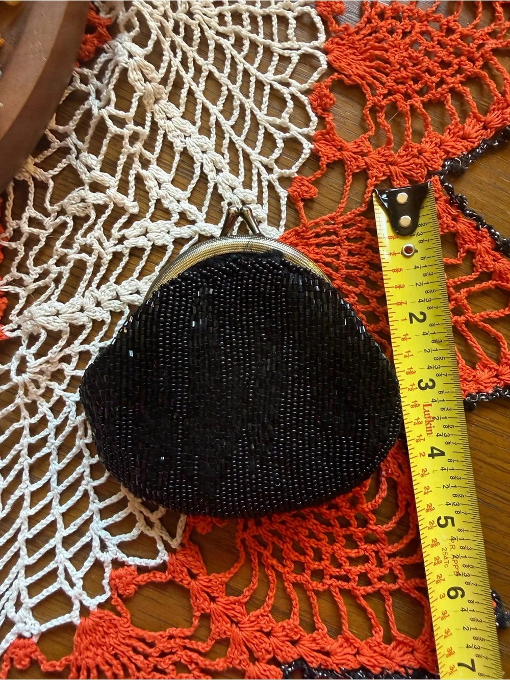 Vintage Black Hand Beaded Kiss Lock Evening Purse